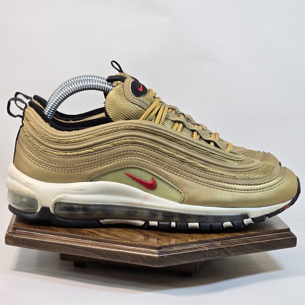 Nike Air Max 97 Shoes Mens Size 7Y Metallic Gold Red Swoosh 918890-700 Sneakers